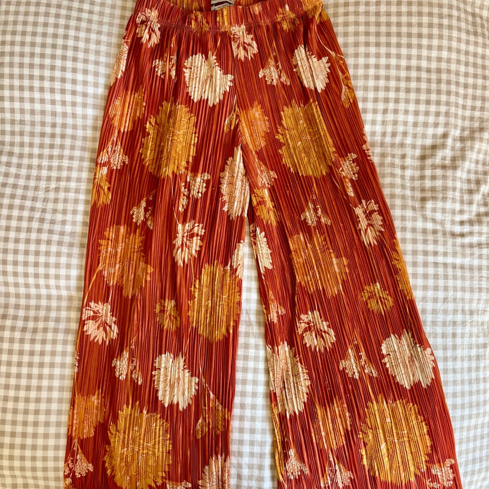 Urban Outfitters Rust Red Floral Wide-Leg Pants